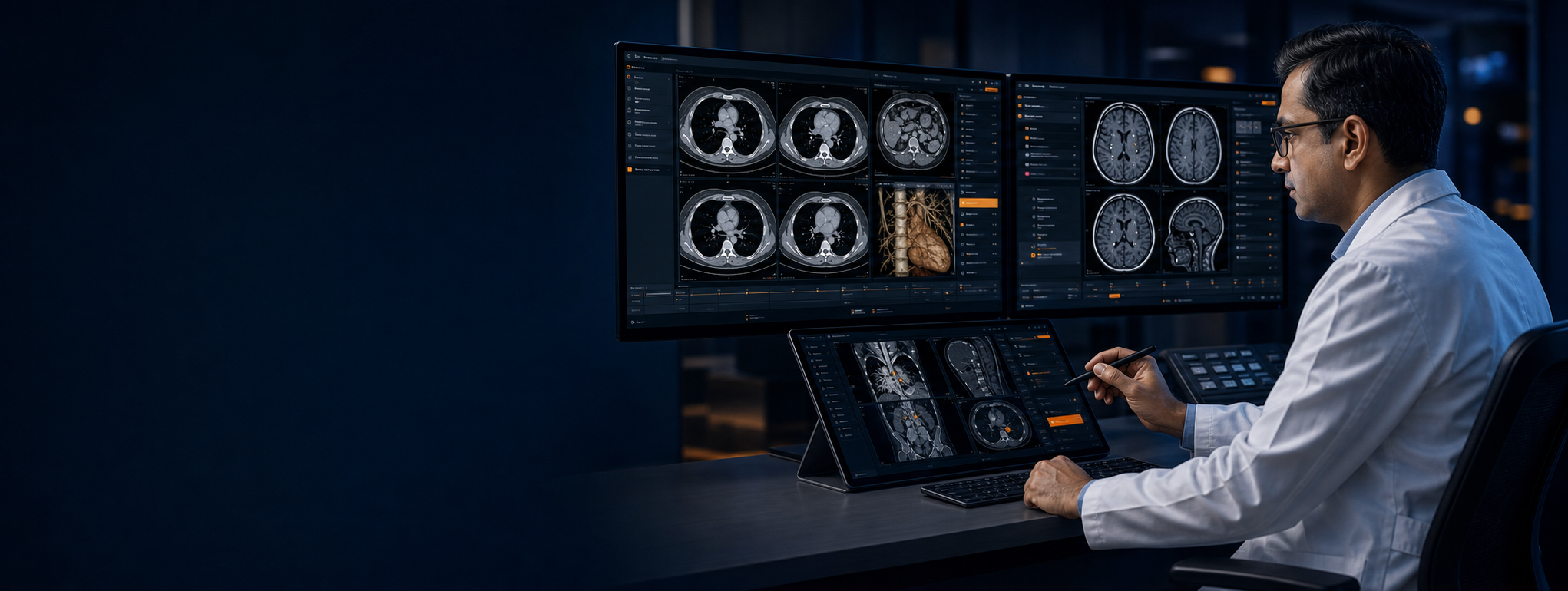 Specialist using AI-assisted tools for CT Reporting